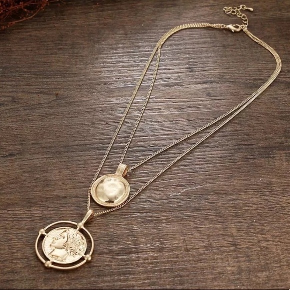 18K Gold Coin Pendant Vintage Double ChainNecklace - Picture 7 of 7